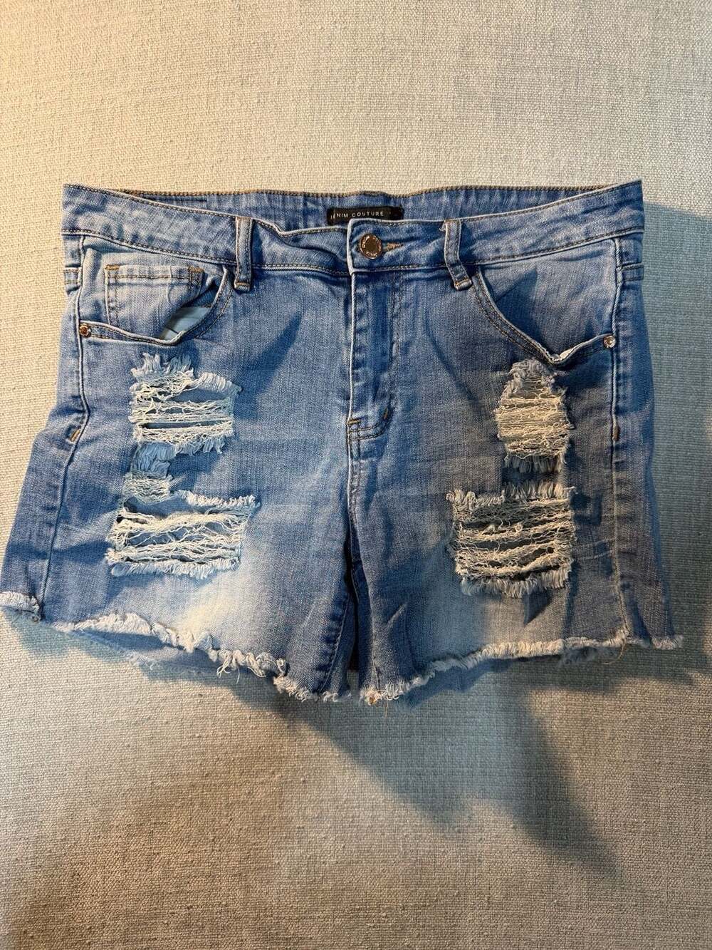 RED Denim Couture Distressed Raw Hem Denim Shorts